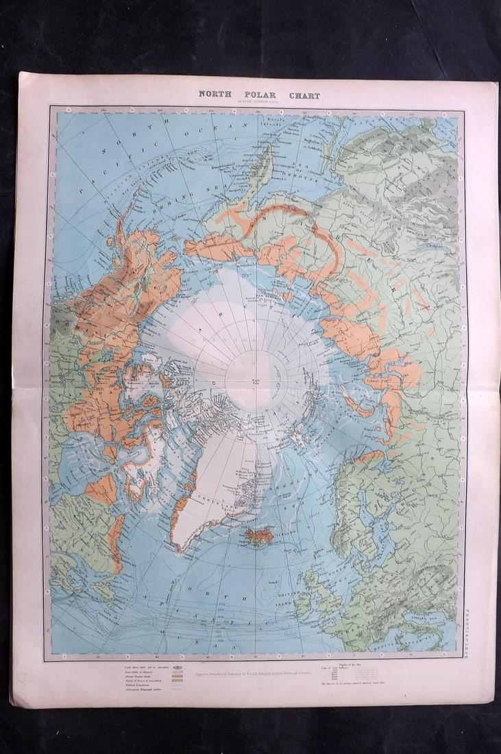 Johnston, Alexander 1906 Antique Map. North Polar Chart (1 of 1)