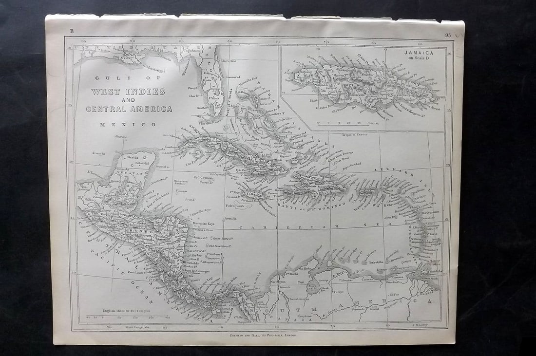 Lowry, Joseph 1852 Antique Map. Gulf of West Indies and Central America Mexico. Jamaica (1 of 1)
