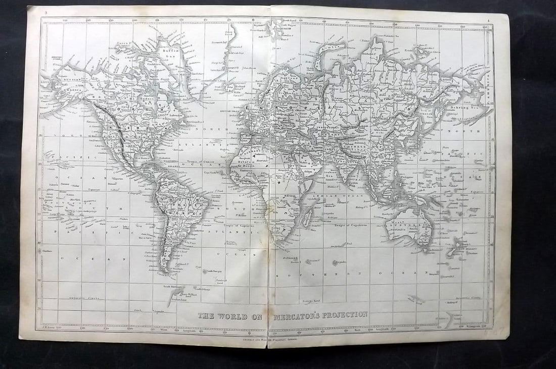 Lowry, Joseph 1852 Antique Map. World on Mercator's Projection (1 of 1)