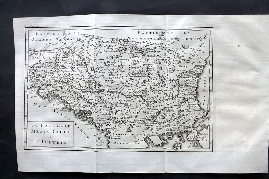 Psalmanazar & Sale C1770 Antique Map. Le Pannonie, Mesie, Dacie et L'Illyrie: Antique Copper Engraved Map Published 1747-82 Amsterdam and Leipzig for "Histoire Universelle, depuis le commencement du monde" 4to Edition by George Sale, George Psalmanazar, Thomas Salmon et al. Fol