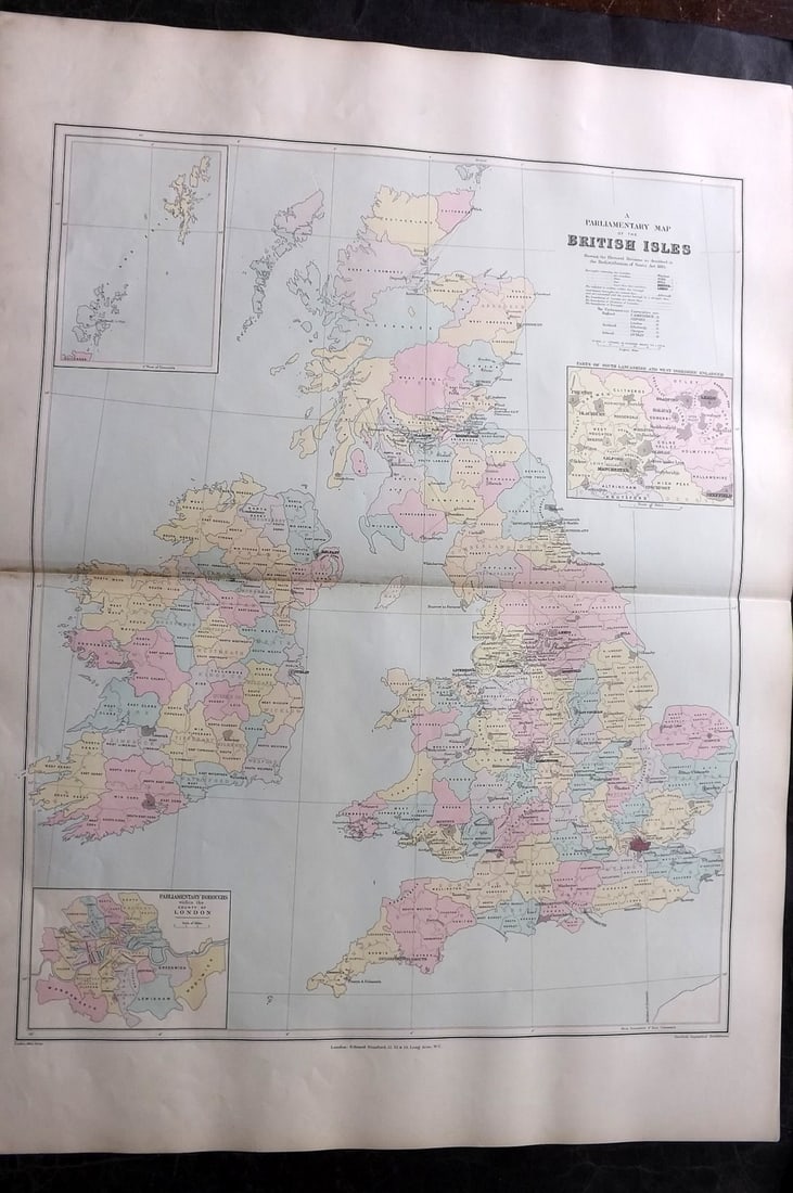 Stanford, Edward 1901 Large Map. British Isles - Parliamentary Map (1 of 2)