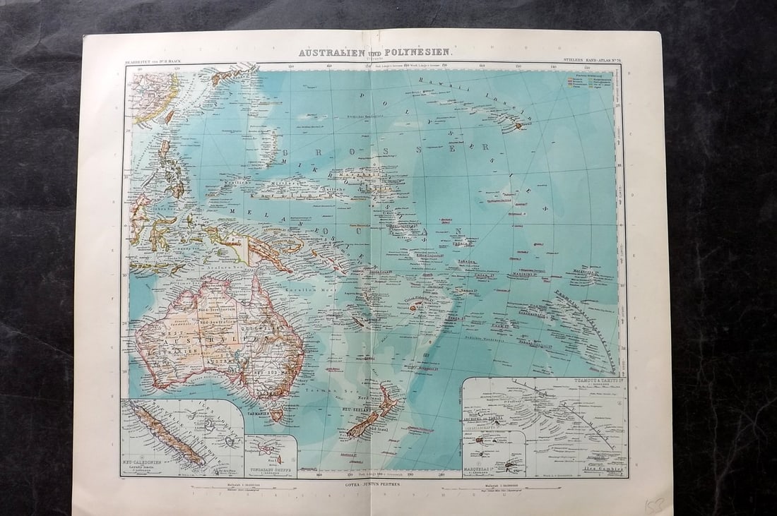 Stieler, Adolf 1909 Antique Map. Australia & Polynesia (1 of 1)