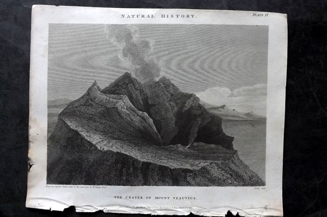 Rees, Abraham 1820 Print. Crater of Mount Vesuvius, Naples, Italy (1 of 1)