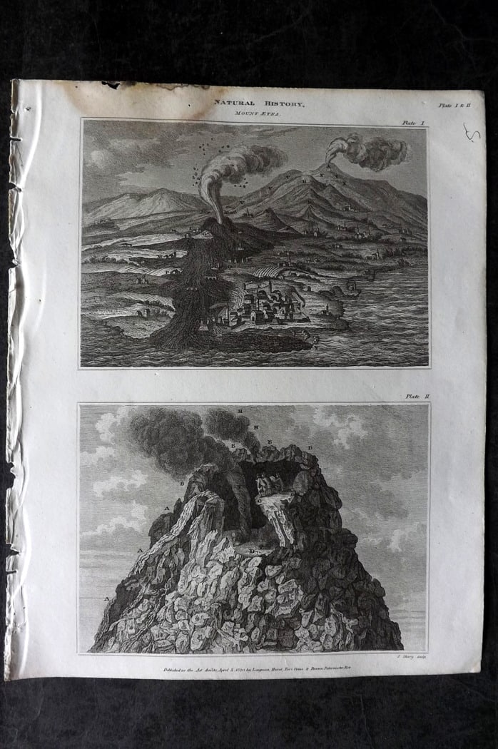 Rees, Abraham 1820 Print. Mount Etna, Sicily, Italy (1 of 1)