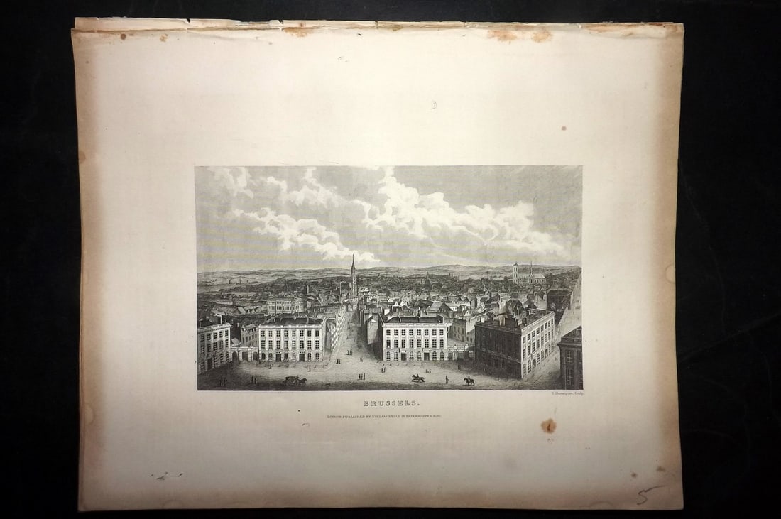 Barclay & Kelly 1843 Antique Print. Brussells, Belgium: Steel Engraving Published 1843 by Thomas Kelly, London for "A New and Universal English Dictionary" by the Rev. James Barclay. Paper Size: 10.5 x 8 inch (27 x 21cm) Very minor margin toning, otherwise