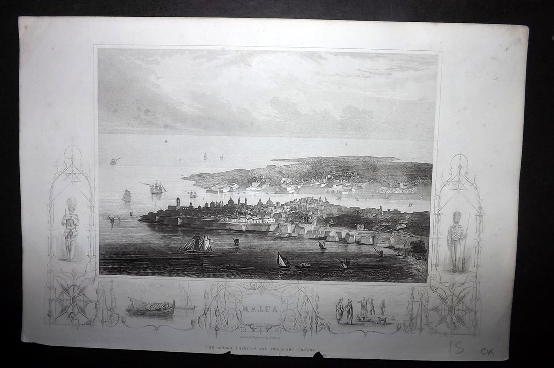Malta C1840 Antique Print by Bibby: Steel Engraving Published 1853-4 by John Tallis, London for "The Life and Times of the Late Duke of Wellington" by Thomas Gaspey. Drawn and Engraved by Bibby. Paper Size: 10.5 x 7 inch (27 x 18cm) Goo