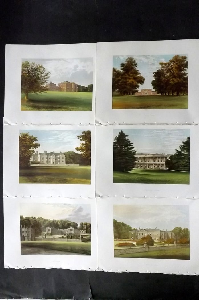 Morris Seats C1870 Lot of 6 British Color Woodblock Views: Color Printed Woodblock Published 1866-1880 by William Mckenzie, London for "Picturesque Views of Seats of Noblemen and Gentlemen of Great Britain and Ireland" by the Rev. F. O. Morris. Printed by Ben