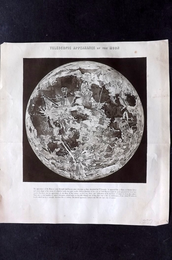 Ainsworth, James 1850's Astronomy Print. Telescopic Appearance of the Moon (1 of 1)