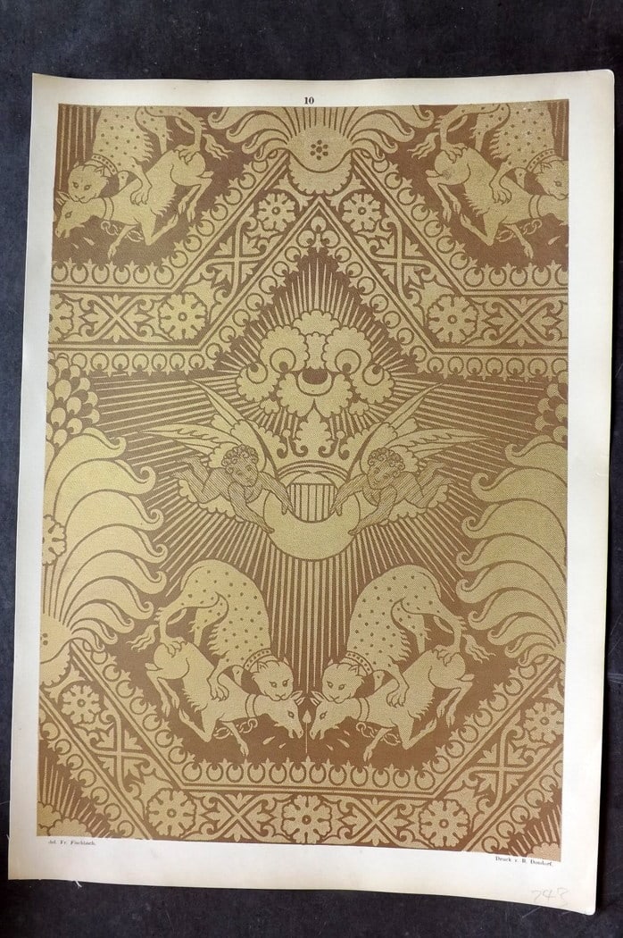 Fischbach, Frederick 1884 Folio Textile Print 10: Folio Chromolithograph Published 1882-84, London for "Ornament of Textile Fabrics" by Frederick Fischbach. Scarce. Paper Size: 17 x 12 inch (43 x 30cm) Good Condition