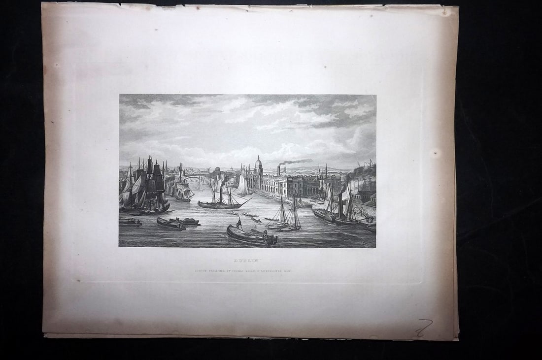 Barclay & Kelly 1843 Antique Print. Dublin, Ireland: Steel Engraving Published 1843 by Thomas Kelly, London for "A New and Universal English Dictionary" by the Rev. James Barclay. Paper Size: 10.5 x 8 inch (27 x 21cm) Very minor margin toning. Good Cond