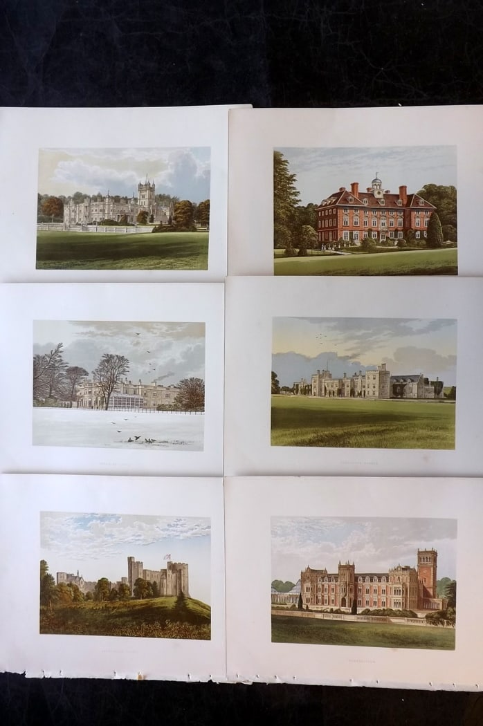 Morris Seats C1870 Lot of 6 British Color Woodblock Views: Color Printed Woodblock Published 1866-1880 by William Mckenzie, London for "Picturesque Views of Seats of Noblemen and Gentlemen of Great Britain and Ireland" by the Rev. F. O. Morris. Printed by Ben