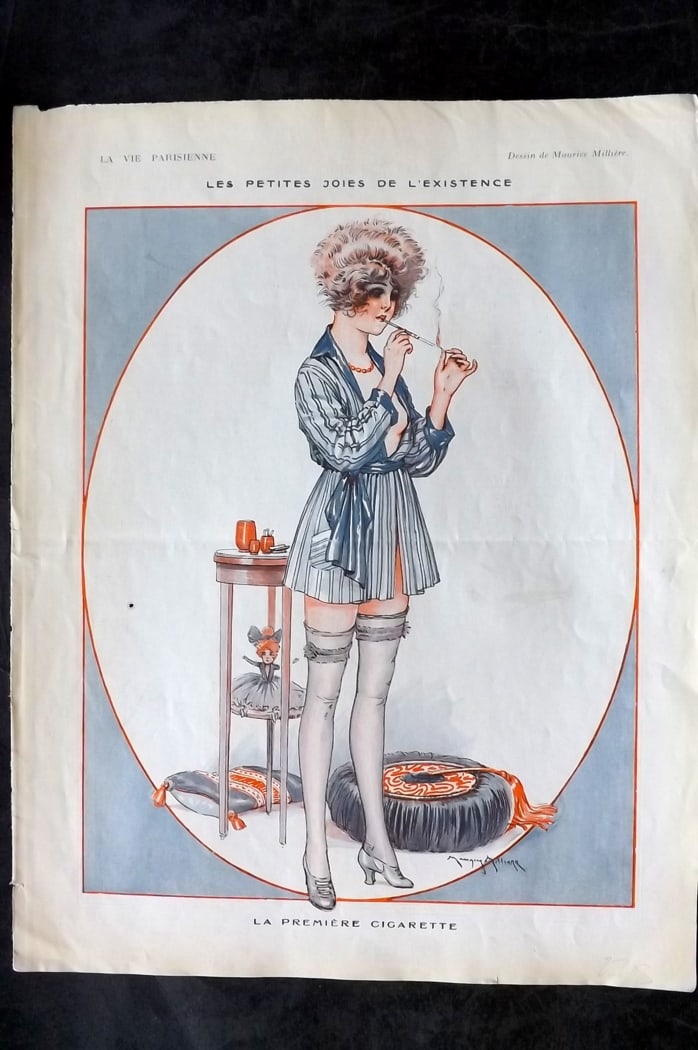 La Vie Parisienne 1921 Art Deco Print. Les Petites Joies de l'Existence by Milliere: Lithographs Published 1928, Paris for "La Vie Parisienne" Illustrated by Lissac, Barbier, Vallet, Valee, Prejelan, Herouard, Fournier, Kuhn-Regnier, Georges L?onnec and others. Verso text, but none sh