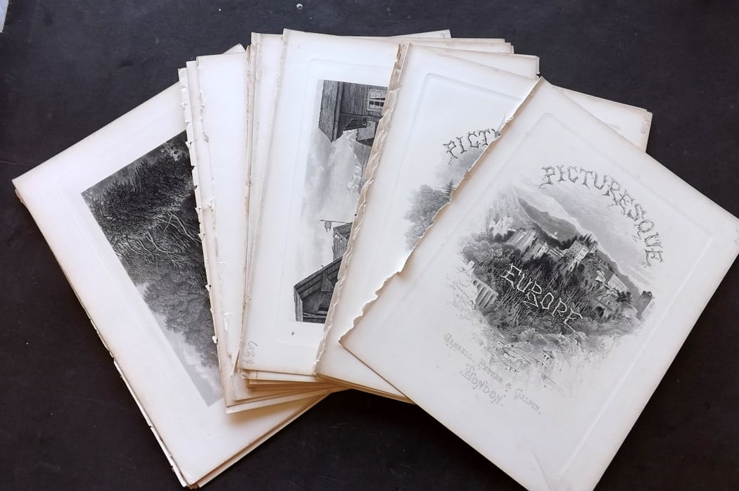 Picturesque Europe C1875 Lot of 27 Folio Steel Engraved Views: Antique Steel Engraving published C1875 by Cassell or Appleton, London or New York for "Picturesque Europe" Edited by Bayard Taylor. Reverse side blank. Incl UK, Italy, France, Germany, Switzerland, S
