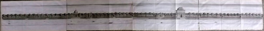 Psalmanazar & Sale C1770 Rare Panorama. Persia Iran Ali Qapu Palace, Isfahan: Untitled Rare Engraving of the Ali Qapu Palace at Isfahan on 4 separate sheets as issued. Copper Plate Published 1747-82 Amsterdam and Leipzig for "Histoire Universelle, depuis le commencement du mond