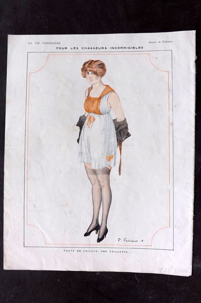 La Vie Parisienne 1916 Art Deco. Pour les Chasseurs Incorrigibles by Fabiano: Lithograph Published 1916, Paris for "La Vie Parisienne" Illustrated by Lissac, Barbier, Vallet, Valee, Prejelan, Herouard, Fournier, Kuhn-Regnier, Georges L?onnec and others. Verso text, but none sho