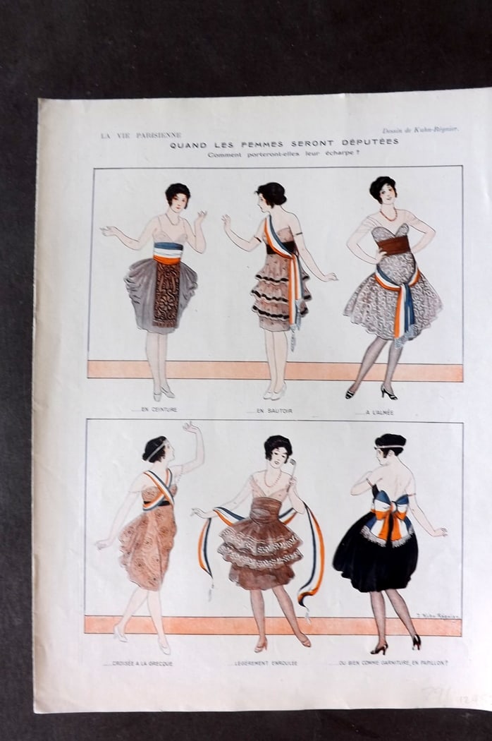 La Vie Parisienne 1919 Quand les Femmes Seront Deputees by Kuhn-Regnier: Lithograph Published 1919, Paris for "La Vie Parisienne" Illustrated by Lissac, Barbier, Vallet, Valee, Prejelan, Herouard, Fournier, Kuhn-Regnier, Georges L?onnec and others. Verso text, but none sho