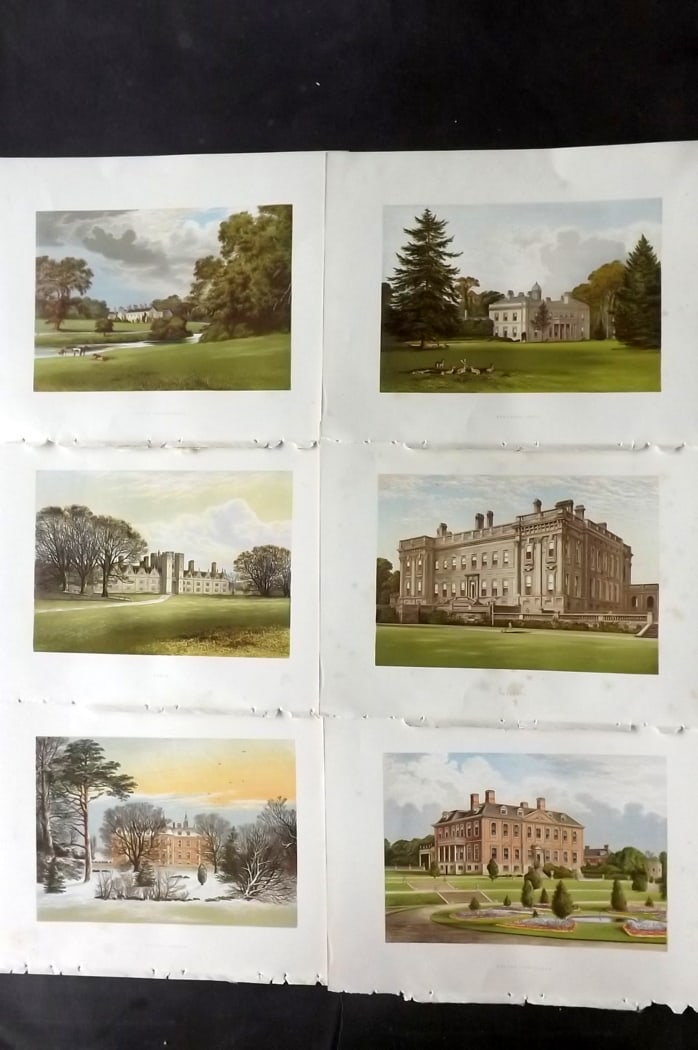 Morris Seats C1870 Lot of 6 British Color Woodblock Views: Color Printed Woodblock Published 1866-1880 by William Mckenzie, London for "Picturesque Views of Seats of Noblemen and Gentlemen of Great Britain and Ireland" by the Rev. F. O. Morris. Printed by Ben