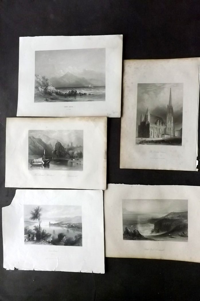 World Views 19th Cent. Mixed Lot of 5.: Incl Mount Casius, Cork, Danube Whirlpool, Lands End Cornwall and St. Stephens Vienna. Steel Engravings. Examples by Payne, Bartlett and others. Paper Size: Up to 10.5 x 8 inch (27 x 21cm) A couple of