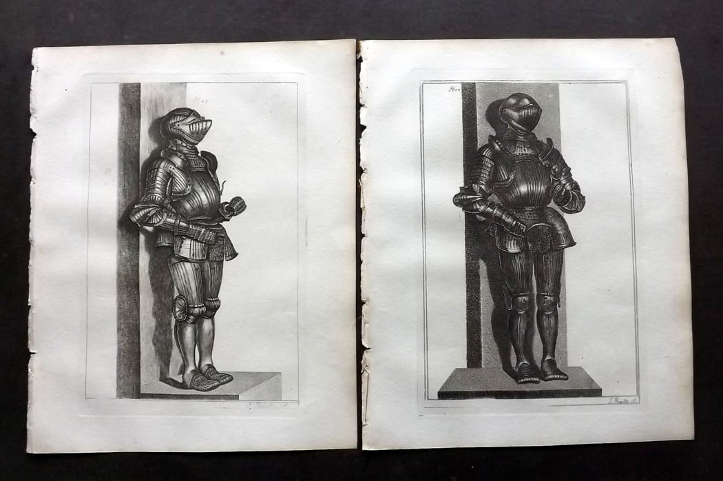 Grose, Francis 1801 Pair of Military Prints. Ancient Armour: Copper Plate Published 1801, London for "Military Antiquities Respecting a History of the English Army from the Conquest to the Present Time" by Francis Grose. Paper Size: 10.5 x 8 inch (27 x 21cm) Go