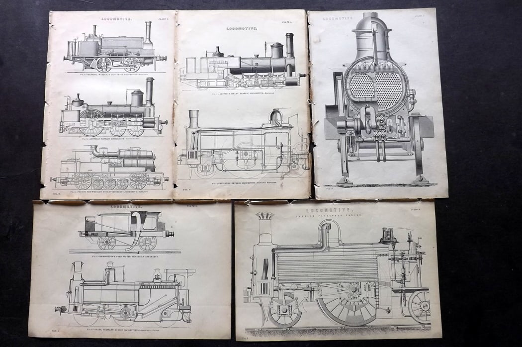 National Encyclopedia 1891 Lot of 5 Antique Prints. Locomotive Trains: Engraving/Woodblock Published 1891-1901 by William Mackenzie, London for "The National Encyclopedia: A dictionary of Universal Knowledge" Paper Size: 10 x 6 inch (25 x 16cm) Good Condition
