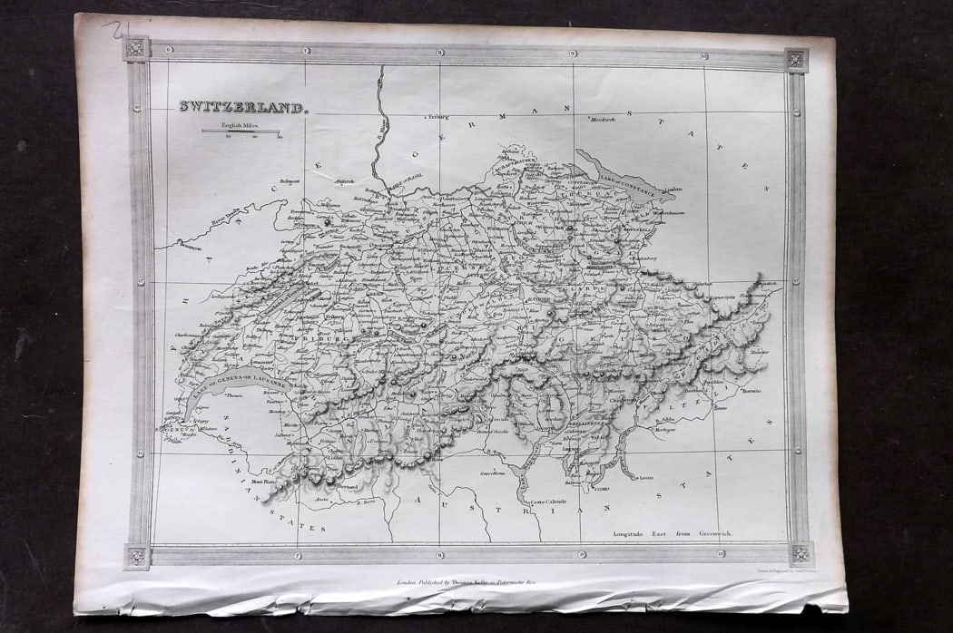 Findlay, Alexander 1841 Antique Map. Switzerland: Steel Engraved Map Published 1841, London for "An Authentic History and Entertaining Description of the World and its Inhabitants..." by Christopher Kelly and Thomas Bartlett. Maps by Alexander Findla