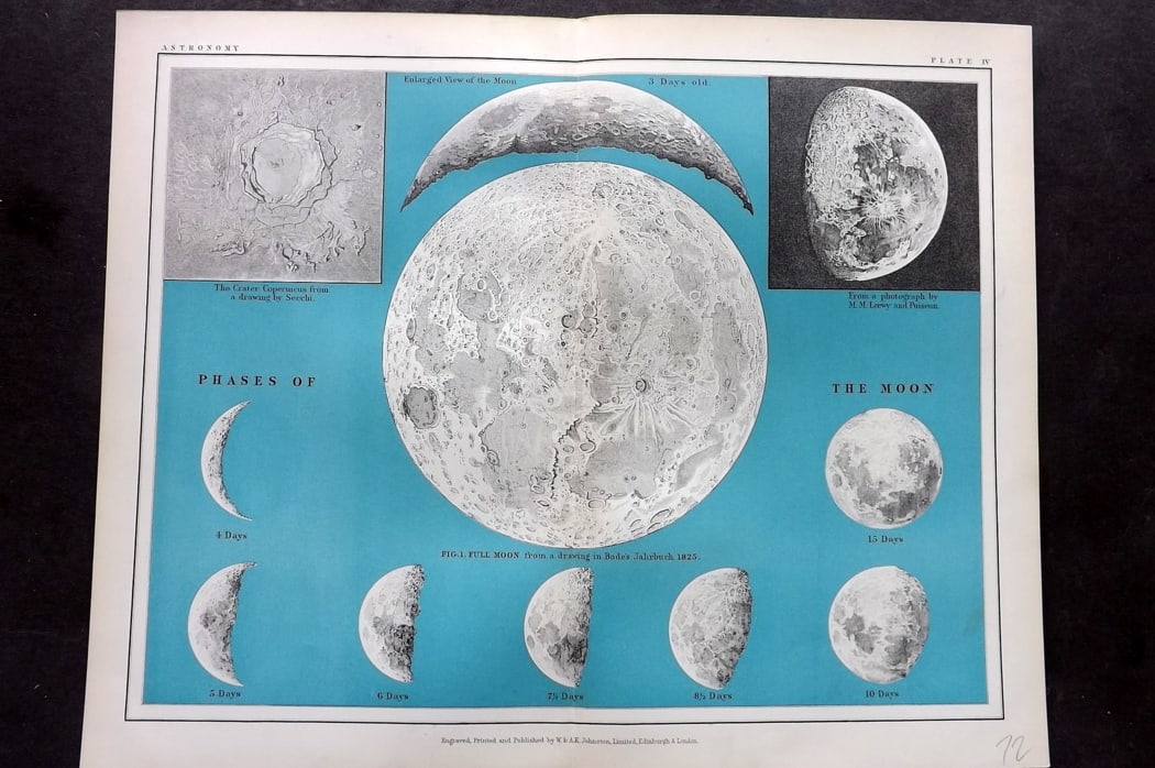 Heath, Thomas 1908 Astronomy Celestial Chart. The Moon 04 (1 of 1)