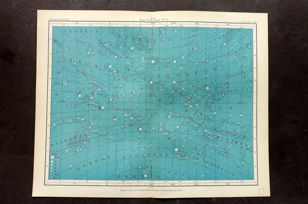 Heath, Thomas 1908 Astronomy Celestial Chart. Maps of the Stars, Star Map 15 (1 of 1)