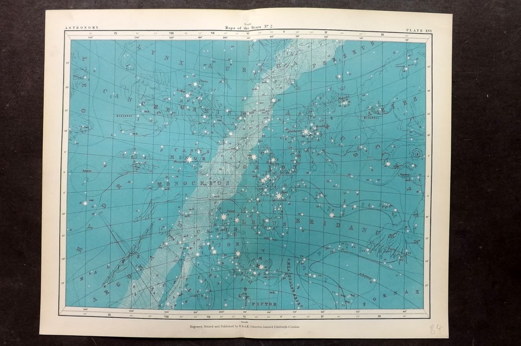 Heath, Thomas 1908 Astronomy Celestial Chart. Maps of the Stars, Star Map 16 (1 of 1)