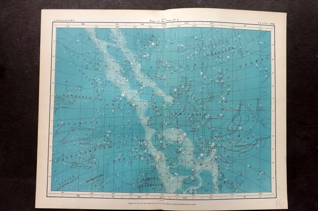 Heath, Thomas 1908 Astronomy Celestial Chart. Maps of the Stars, Star Map 18 (1 of 1)