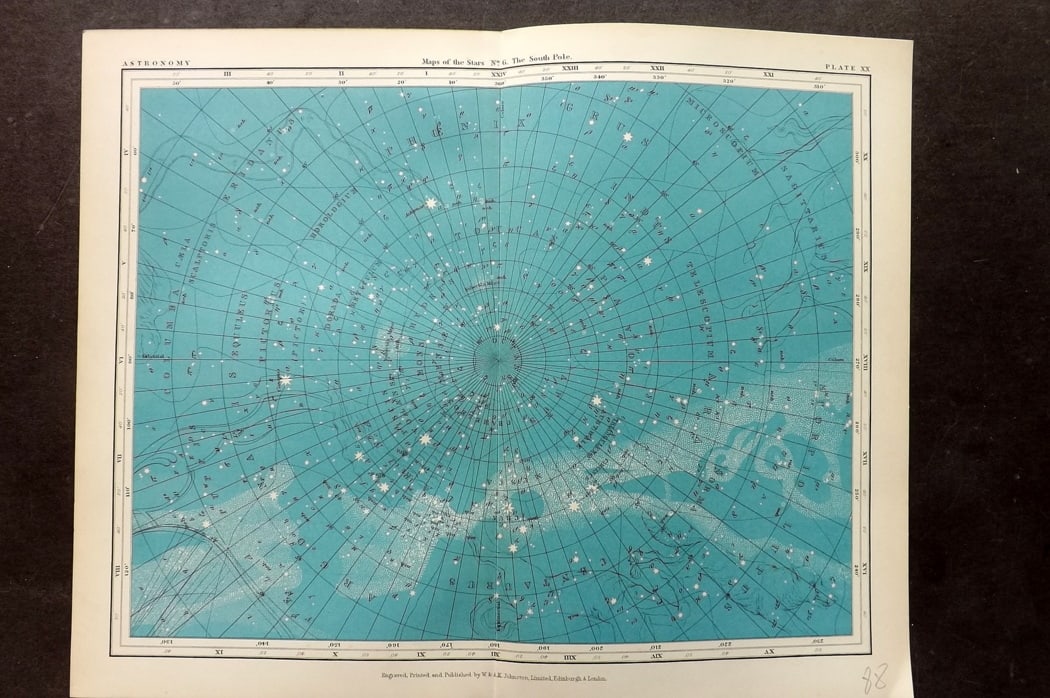 Heath, Thomas 1908 Astronomy Celestial Chart. South Polar Star Map 20 (1 of 1)
