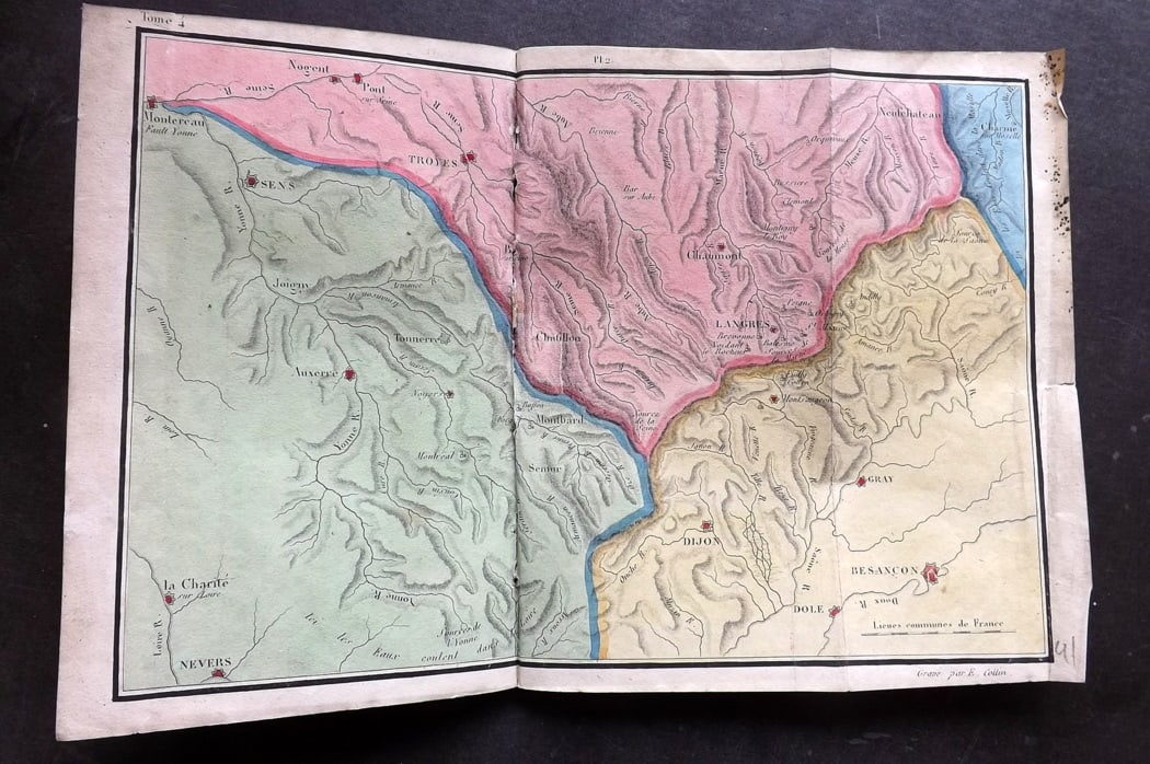 Buffon & Collin 1819 Hand Col Map. Langres Mountains, Champagne Ardenne, France (1 of 1)