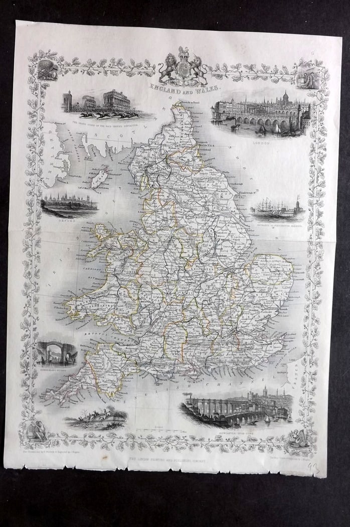 Tallis, John (Pub after) C1860 Antique Map. England and Wales (1 of 1)