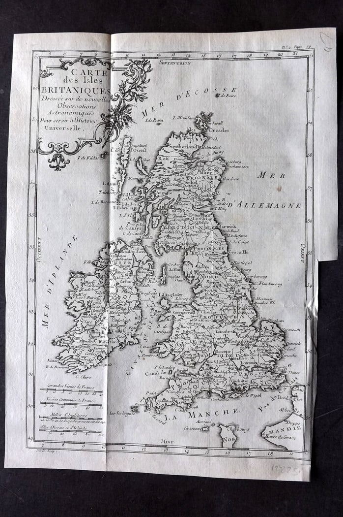 Psalmanazar & Sale C1770 Antique Map. Carte des Isles Britaniques. British Isles (1 of 1)