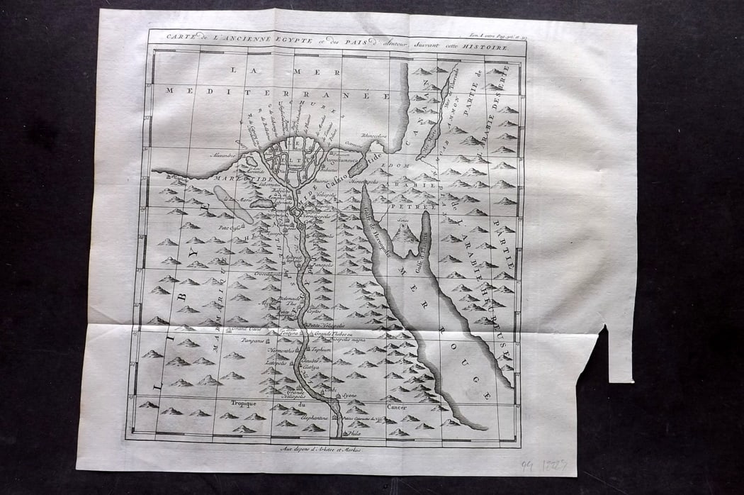Psalmanazar & Sale C1770 Antique Map. Carte de l'Ancienne Egypte. Egypt Arabia: Copper Plate Published 1747-82 Amsterdam and Leipzig for "Histoire Universelle, depuis le commencement du monde" 4to Edition by George Sale, George Psalmanazar, Thomas Salmon et al. Folds as issued. P