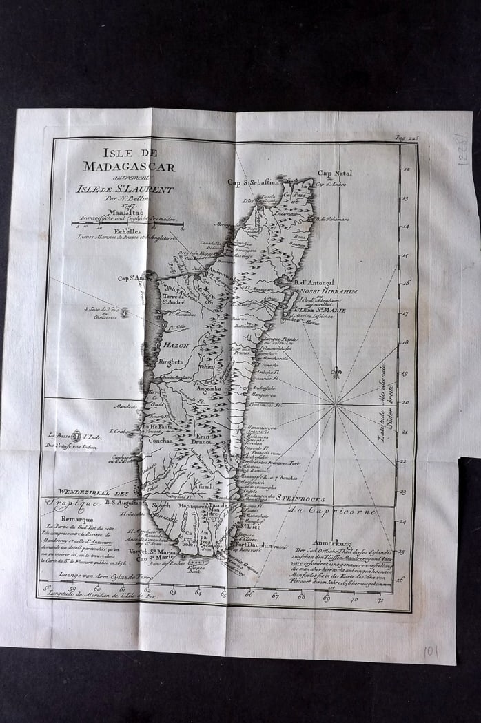 Psalmanazar & Sale C1770 Antique Map. Isle de Madagascar by Bellin (1 of 1)