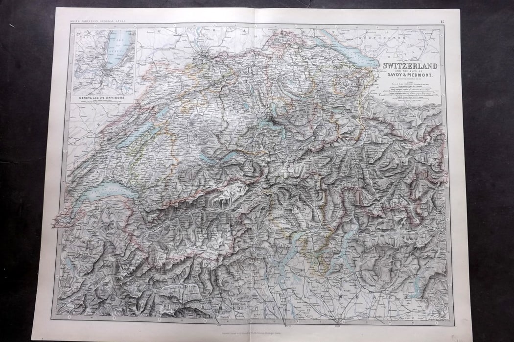 Johnston, Alexander 1894 LG Antique Map. Switzerland (1 of 2)