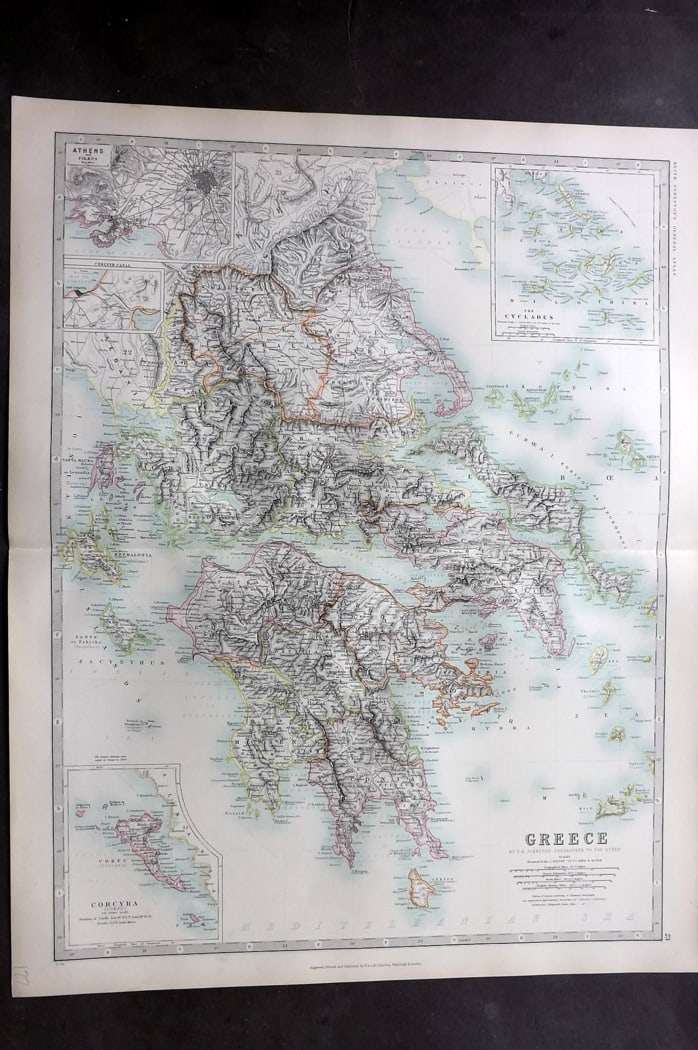 Johnston, Alexander 1894 LG Antique Map. Greece (1 of 2)