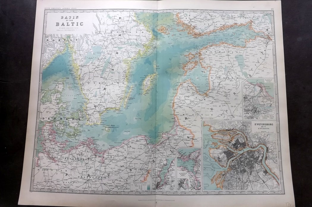 Johnston, Alexander 1894 LG Antique Map. Basin of the Baltic. Scandinavia, Russia etc (1 of 2)