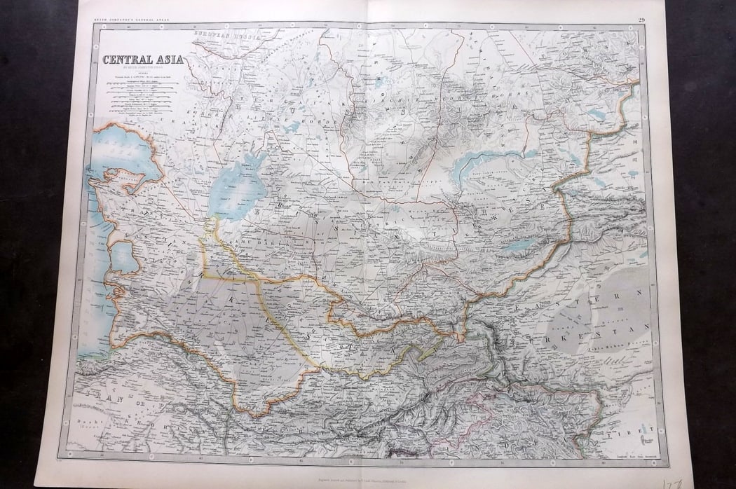 Johnston, Alexander 1894 LG Antique Map. Central Asia: Large Folio Colour Printed Steel Engraved Map Published 1894, Edinburgh & London for "The Royal Atlas of Modern Geography" by Alexander Keith Johnston and T. B. Johnston. Centre fold as published. Pap