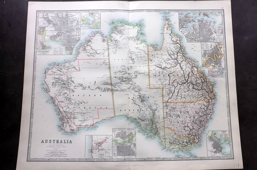 Johnston, Alexander 1894 LG Antique Map. Australia (1 of 2)
