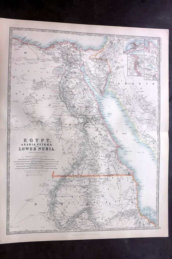 Johnston, Alexander 1894 LG Antique Map. Egypt, Arabia, Petraea and Lower Nubia (1 of 2)