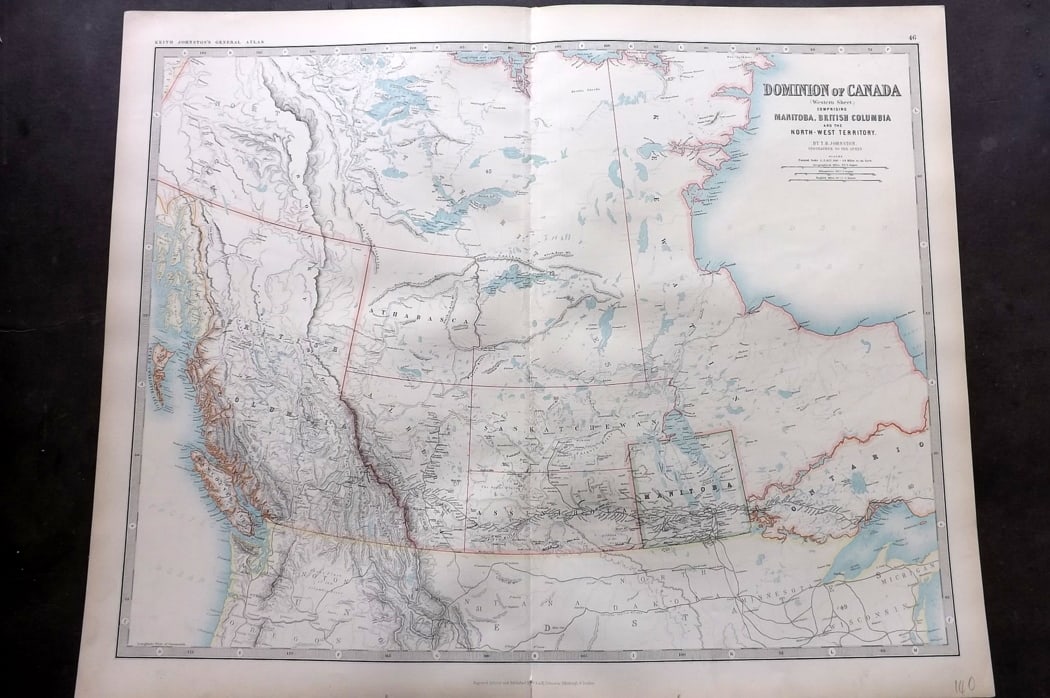 Johnston, Alexander 1894 LG Antique Map. Canada West - Manitoba, British Columbia & NW Territory (1 of 2)