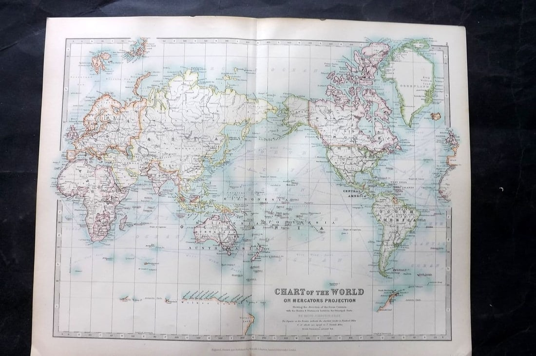 Johnston, Alexander 1906 Antique Map. Chart of the World on Mercators Projection (1 of 1)