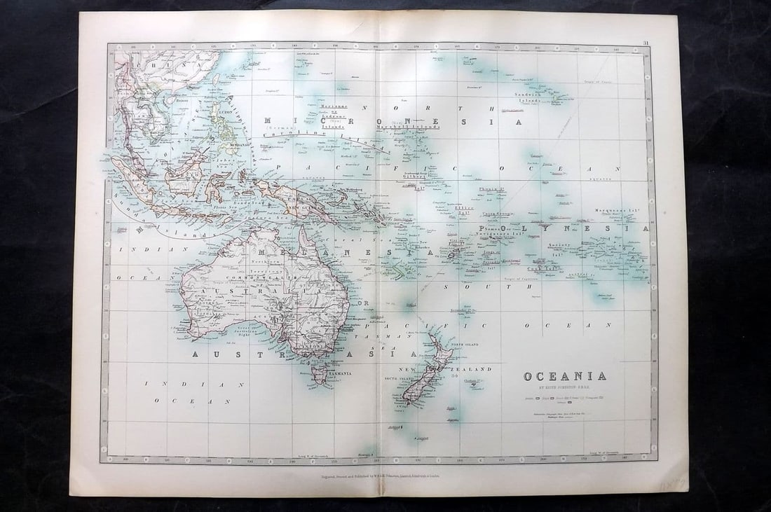 Johnston, Alexander 1906 Antique Map. Oceania Pacific Australia New Zealand (1 of 1)