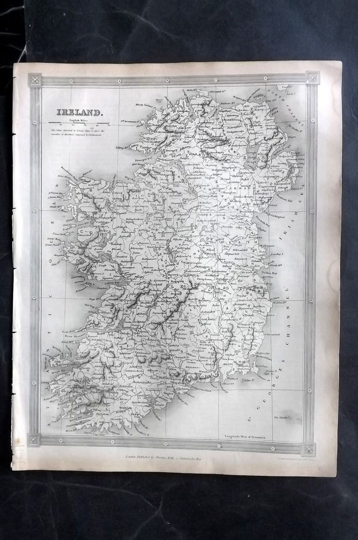 Kelly & Barclay 1843 Antique Map. Ireland: Antique Steel Engraved Map Published 1843 by Thomas Kelly, London for "A New and Universal English Dictionary" by the Rev. James Barclay. Paper Size: 10.5 x 8 inch (27 x 21cm) Very minor margin toning