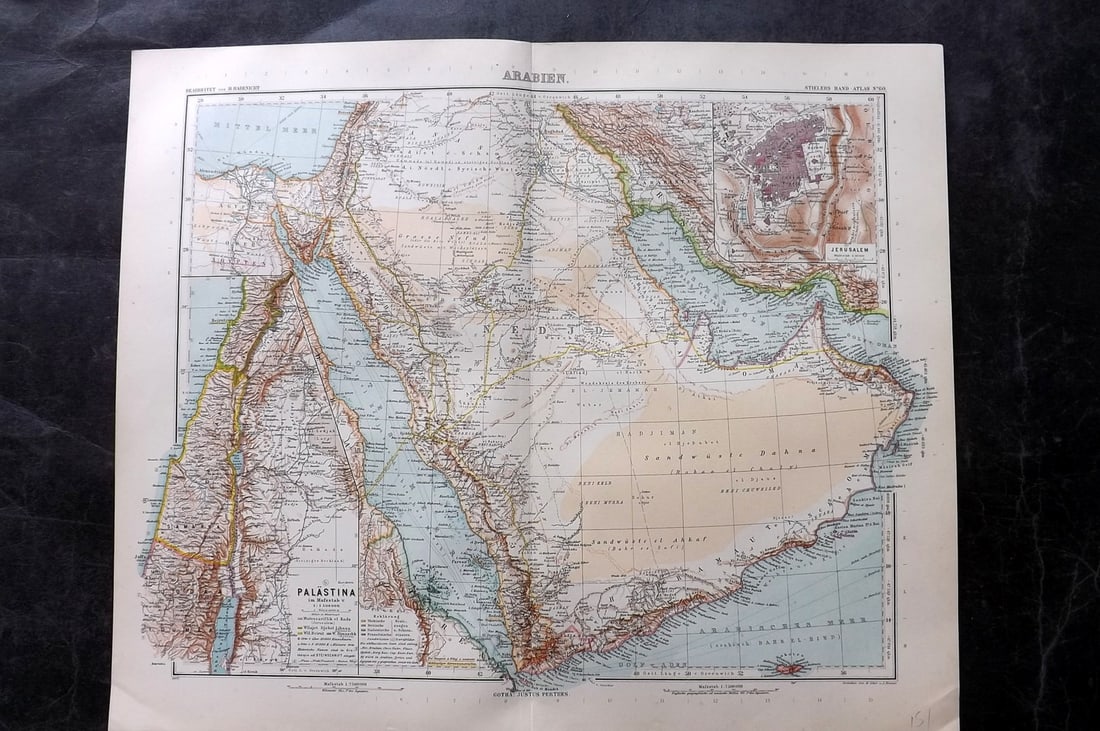Stieler, Adolf 1909 Antique Map. Arabia with Palestine (1 of 1)