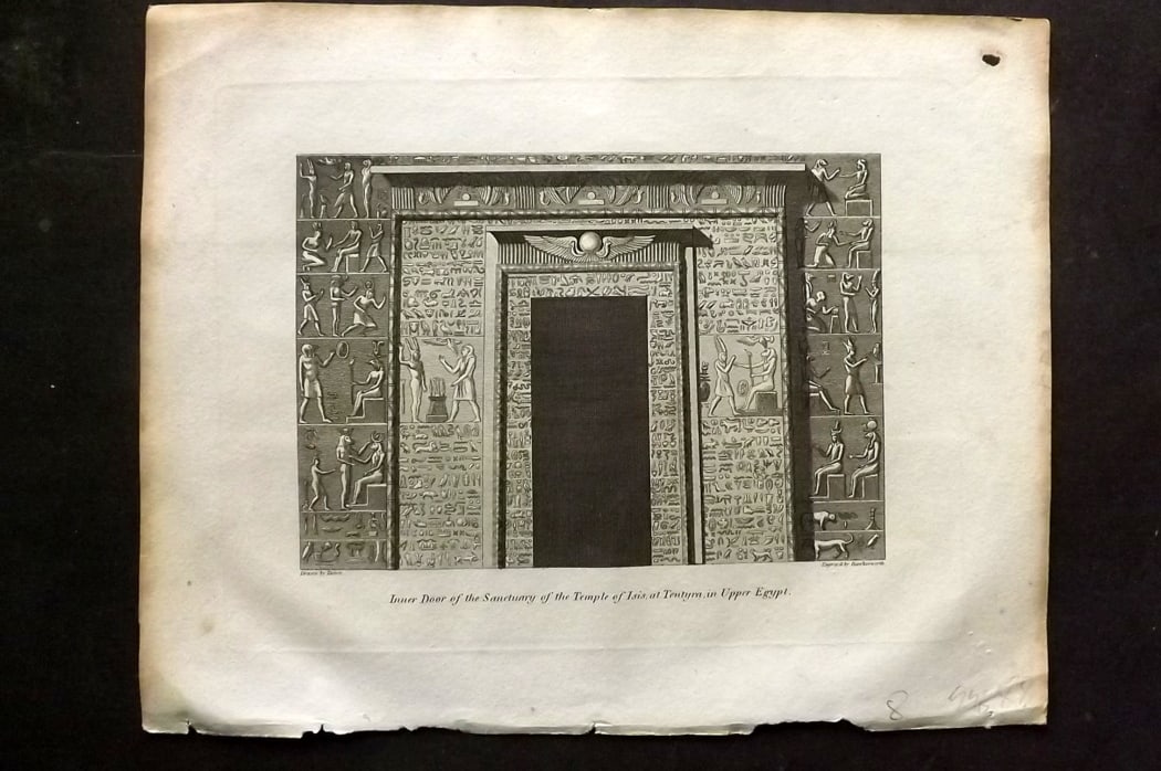 Cooke, George 1801 Antique Print. Door of the Temple of Isis, Tentyra, Upper Egypt: Antique Copper Plate Published 1801-07 by Macdonald & Son, London for "Modern and Authentic System of Universal Geography" By George A. Cooke. Paper Size: 10 x 8 inch (26 x 21cm) Minor margin toning p