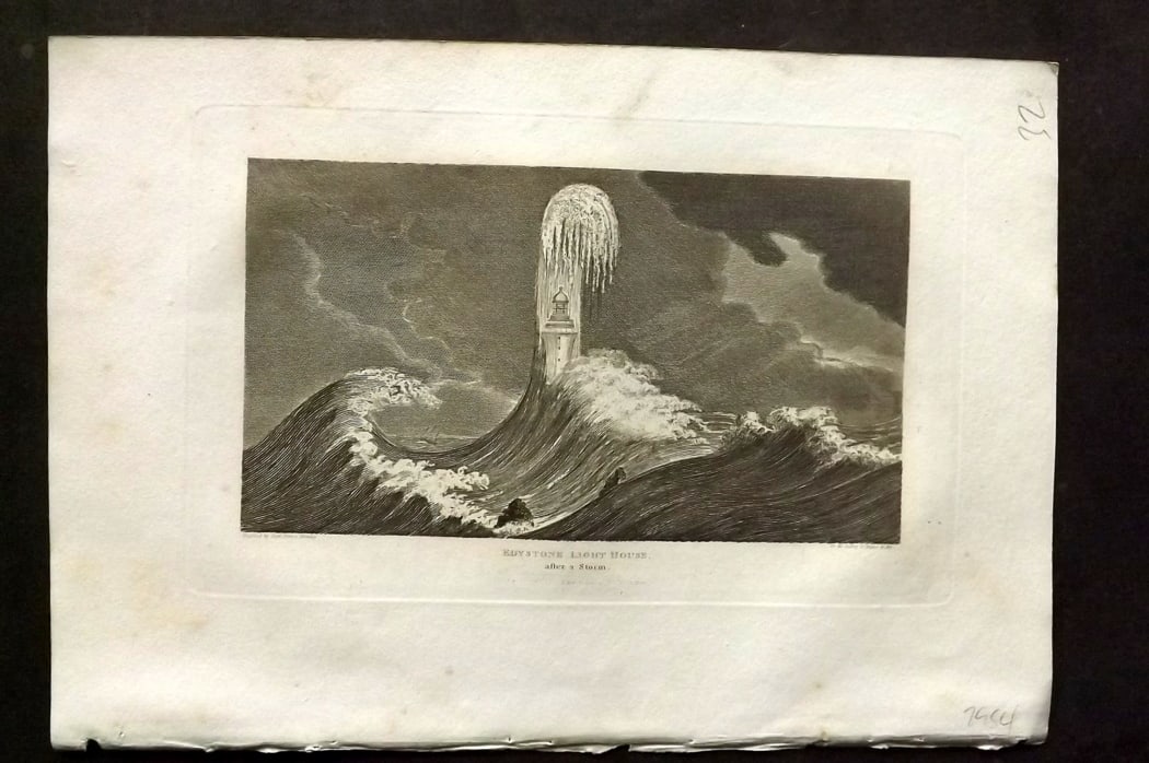 Polehampton, Edward 1823 Antique Print. Eddystone Light House: Copper Plate Published 1823, London for "The Gallery of Nature and Art: or, A Tour Through Creation and Science" by the Rev. Edward Polehampton & John M. Good. Paper Size: 10 x 7 inch (26 x 18cm) Good