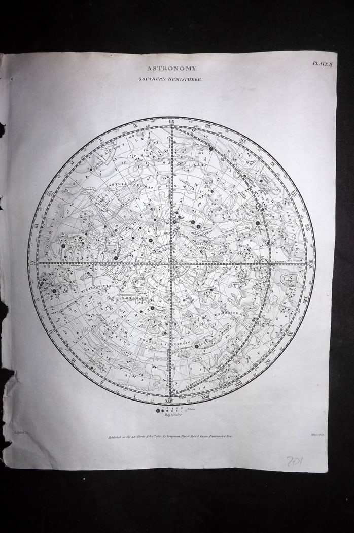 Rees, Abraham 1820 Antique Astronomy Print. Constellations - Southern Hemisphere (1 of 1)