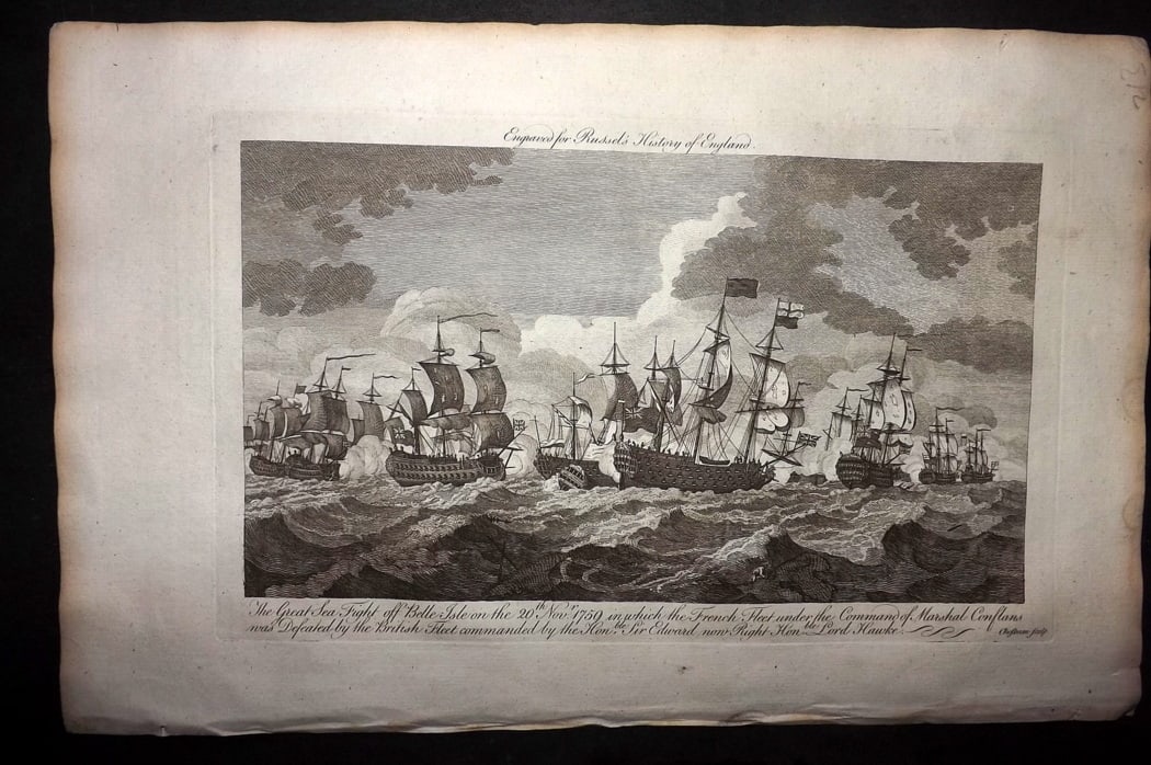 Russell, William 1779 Folio Ship Print. Naval Fight at Belle Isle, France, 1759 (1 of 1)